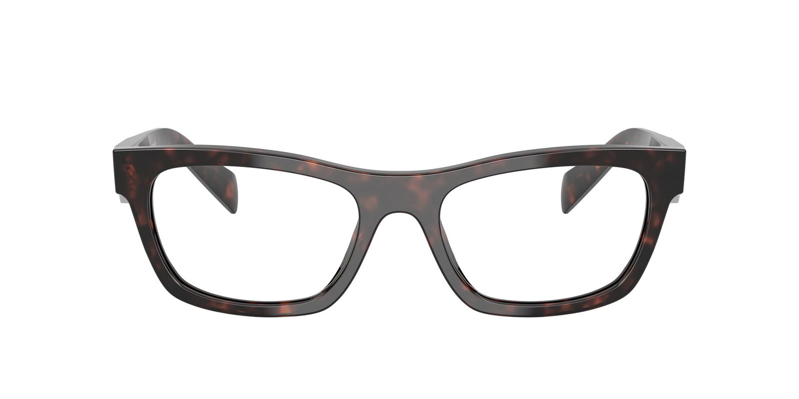 Das Bild zeigt die Prada Brille B01V in Root schildpatt von vorne.